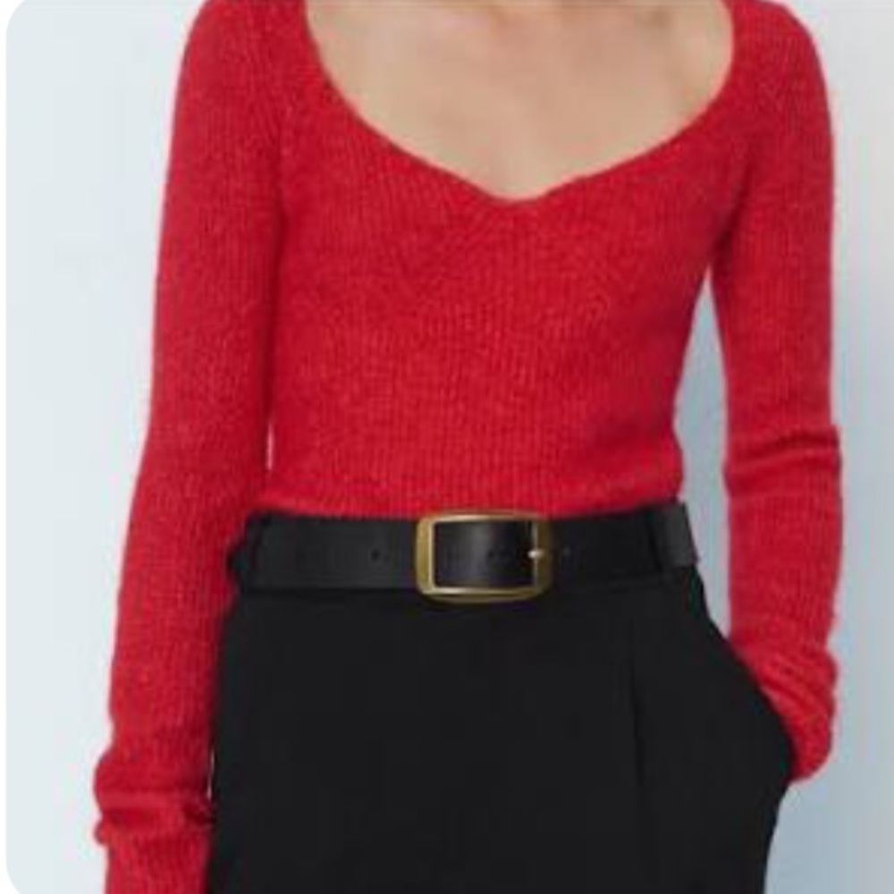 Zara Red Wool Sweater With Deep V